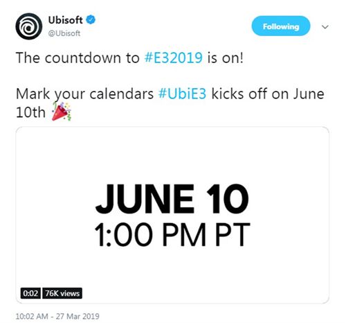 育碧E3发布会日期